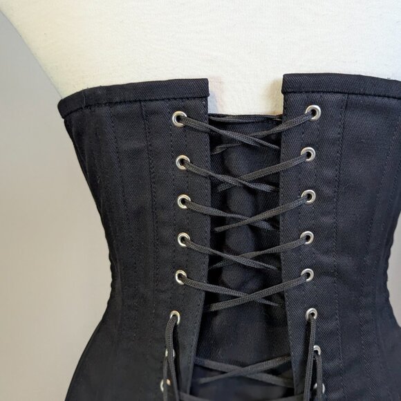 Black Cotton Steel Boned Underbust Corset Lace Up - Picture 6 of 10